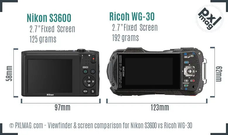 Nikon S3600 vs Ricoh WG-30 Screen and Viewfinder comparison