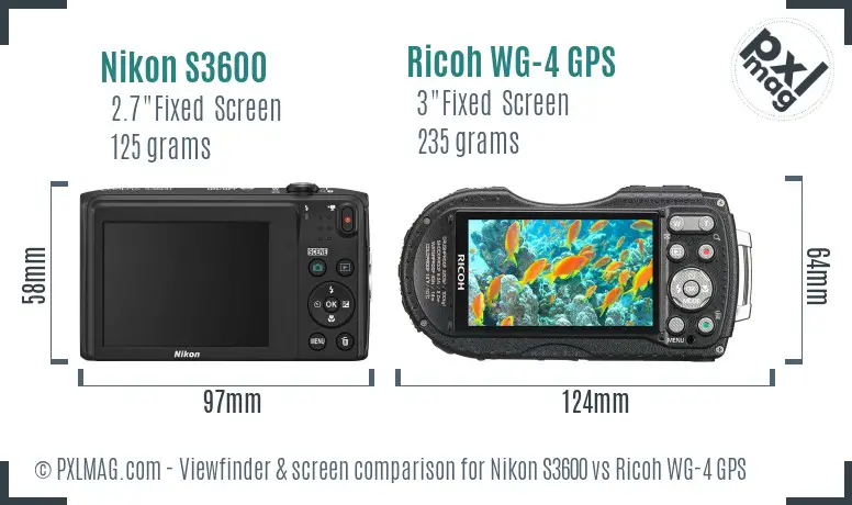 Nikon S3600 vs Ricoh WG-4 GPS Screen and Viewfinder comparison