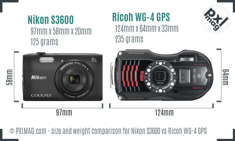 Nikon S3600 vs Ricoh WG-4 GPS size comparison