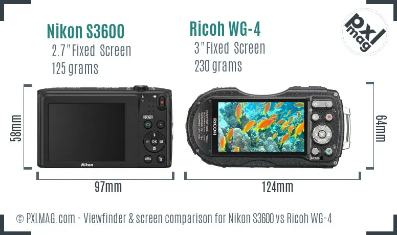 Nikon S3600 vs Ricoh WG-4 Screen and Viewfinder comparison