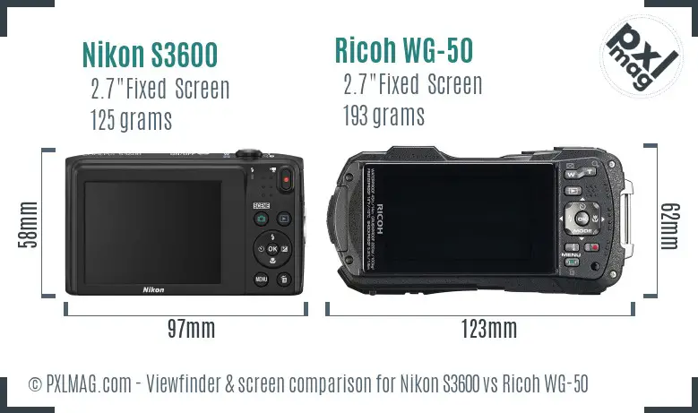 Nikon S3600 vs Ricoh WG-50 Screen and Viewfinder comparison