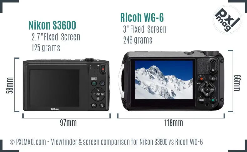 Nikon S3600 vs Ricoh WG-6 Screen and Viewfinder comparison