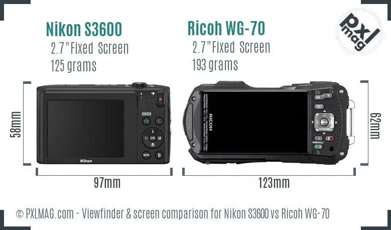 Nikon S3600 vs Ricoh WG-70 Screen and Viewfinder comparison Nikon S3600 vs Ricoh WG-70 Screen and Viewfinder comparison