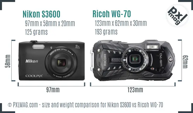 Nikon S3600 vs Ricoh WG-70 size comparison Nikon S3600 vs Ricoh WG-70 size comparison