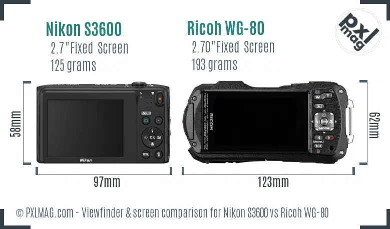 Nikon S3600 vs Ricoh WG-80 Screen and Viewfinder comparison