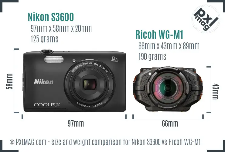 Nikon S3600 vs Ricoh WG-M1 size comparison Nikon S3600 vs Ricoh WG-M1 size comparison