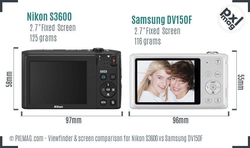 Nikon S3600 vs Samsung DV150F Screen and Viewfinder comparison