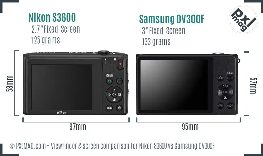 Nikon S3600 vs Samsung DV300F Screen and Viewfinder comparison
