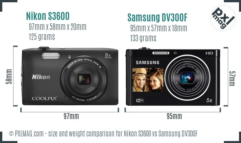 Nikon S3600 vs Samsung DV300F size comparison