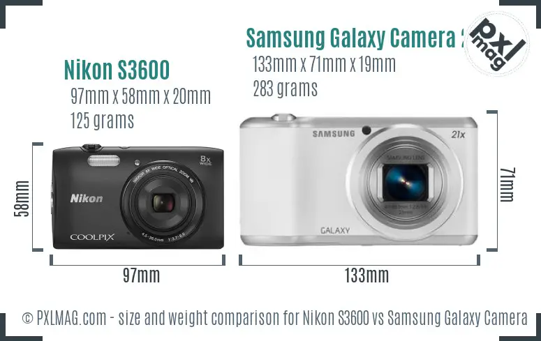 Nikon S3600 vs Samsung Galaxy Camera 2 size comparison
