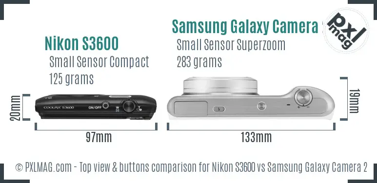 Nikon S3600 vs Samsung Galaxy Camera 2 top view buttons comparison