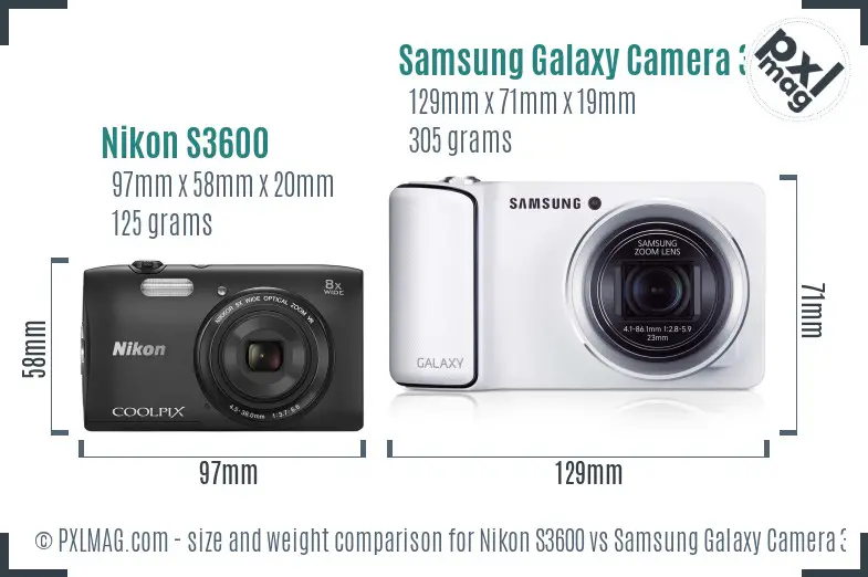 Nikon S3600 vs Samsung Galaxy Camera 3G size comparison