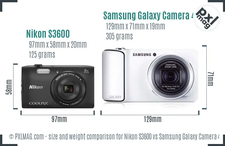 Nikon S3600 vs Samsung Galaxy Camera 4G size comparison Nikon S3600 vs Samsung Galaxy Camera 4G size comparison