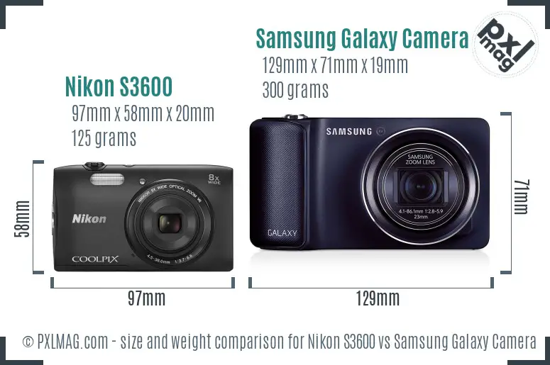 Nikon S3600 vs Samsung Galaxy Camera size comparison