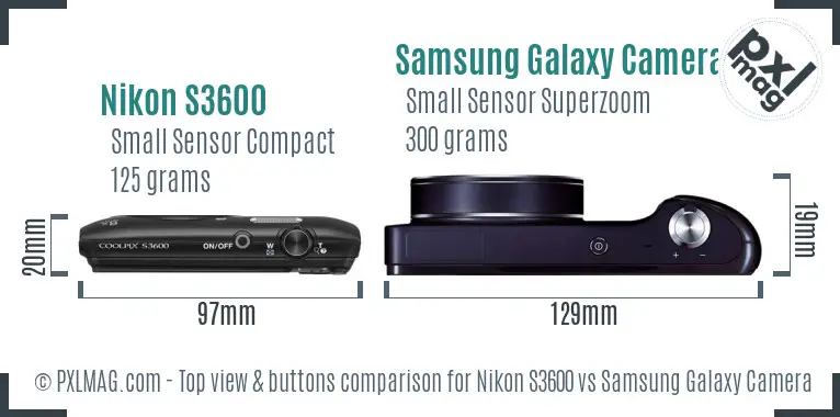 Nikon S3600 vs Samsung Galaxy Camera top view buttons comparison