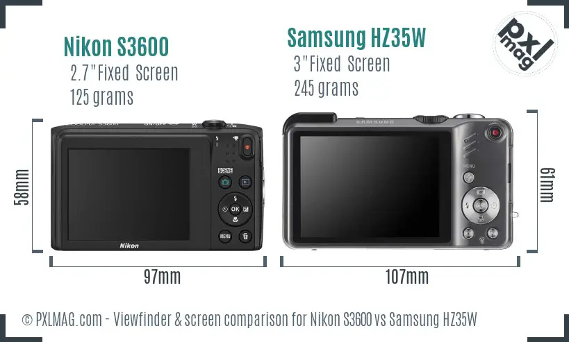 Nikon S3600 vs Samsung HZ35W Screen and Viewfinder comparison
