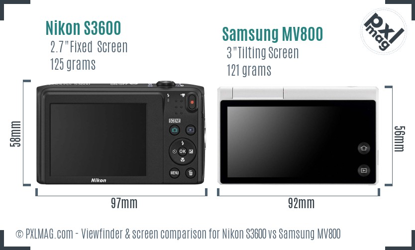 Nikon S3600 vs Samsung MV800 Screen and Viewfinder comparison