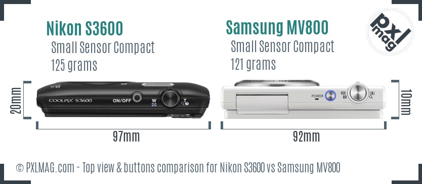 Nikon S3600 vs Samsung MV800 top view buttons comparison