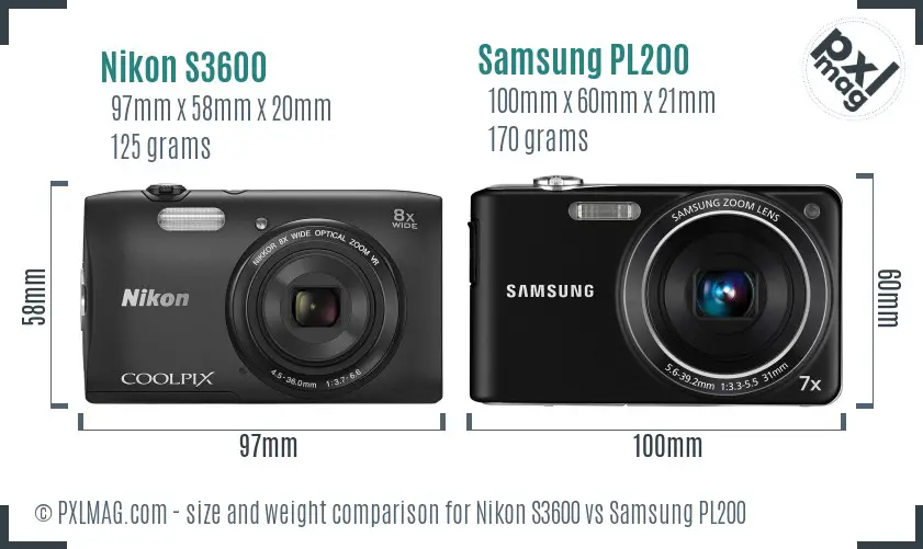 Nikon S3600 vs Samsung PL200 size comparison