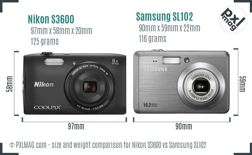 Nikon S3600 vs Samsung SL102 size comparison