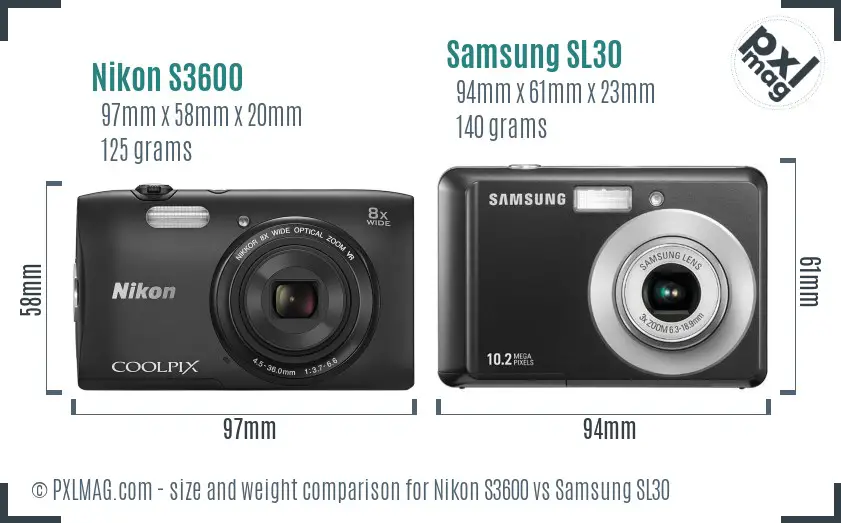 Nikon S3600 vs Samsung SL30 size comparison