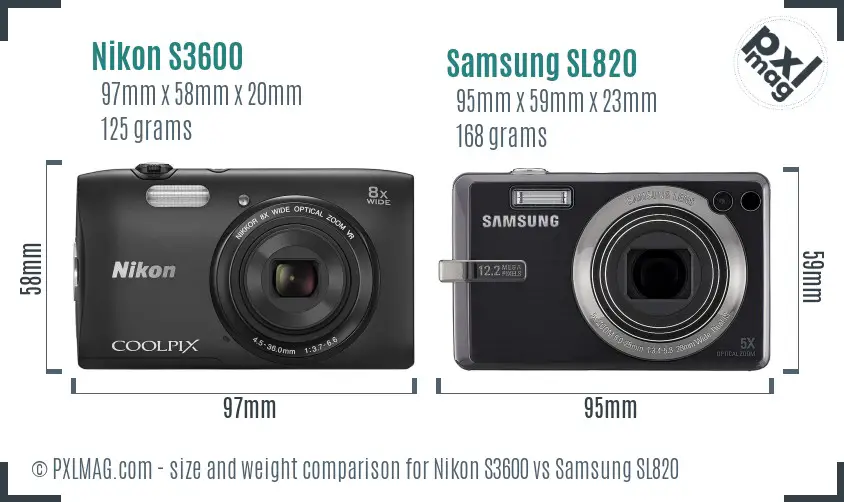 Nikon S3600 vs Samsung SL820 size comparison