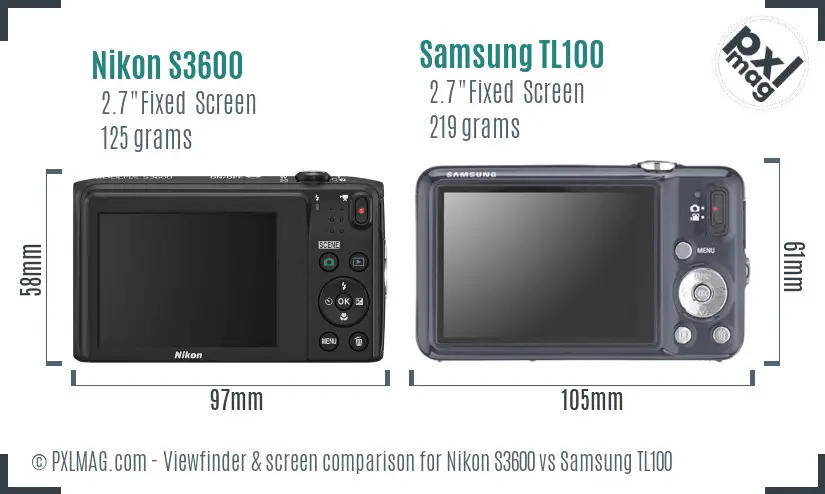 Nikon S3600 vs Samsung TL100 Screen and Viewfinder comparison