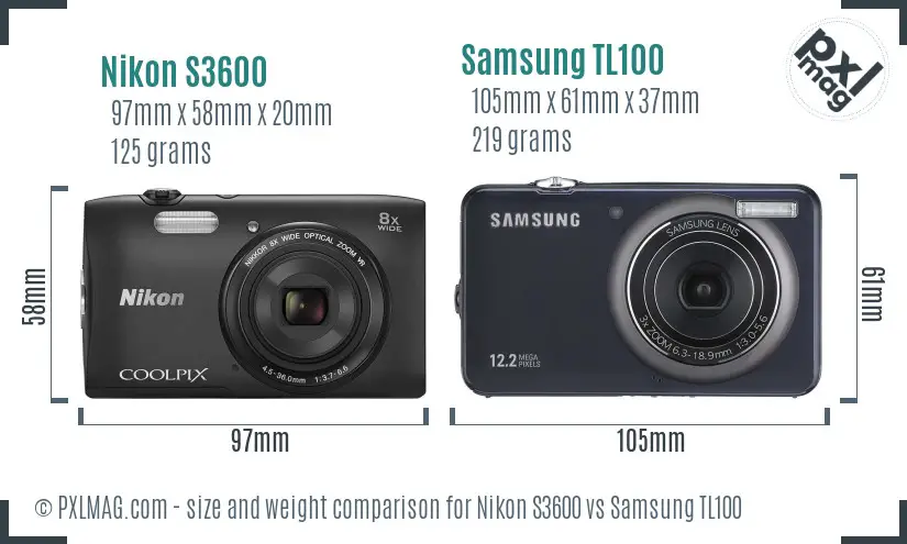 Nikon S3600 vs Samsung TL100 size comparison
