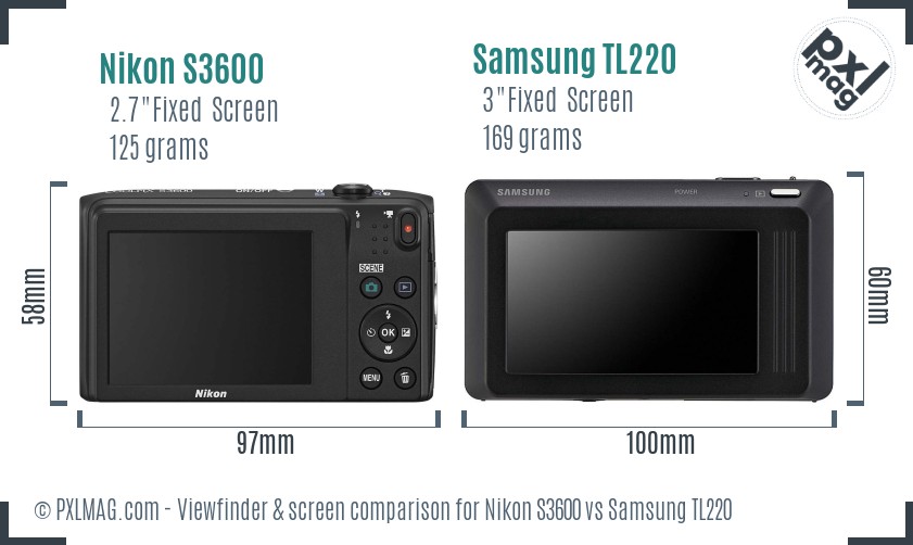 Nikon S3600 vs Samsung TL220 Screen and Viewfinder comparison