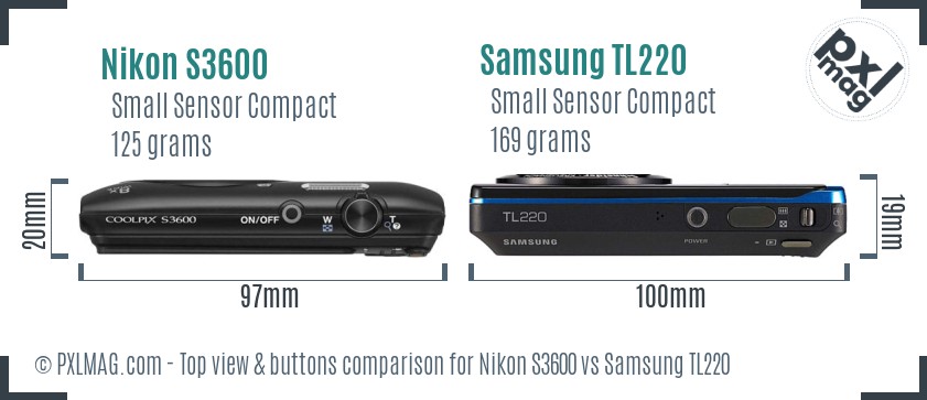 Nikon S3600 vs Samsung TL220 top view buttons comparison