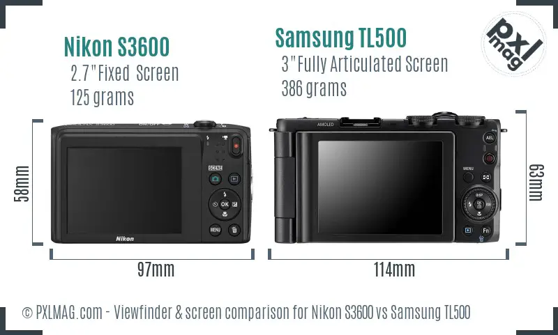 Nikon S3600 vs Samsung TL500 Screen and Viewfinder comparison Nikon S3600 vs Samsung TL500 Screen and Viewfinder comparison