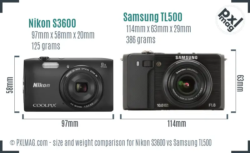 Nikon S3600 vs Samsung TL500 size comparison Nikon S3600 vs Samsung TL500 size comparison