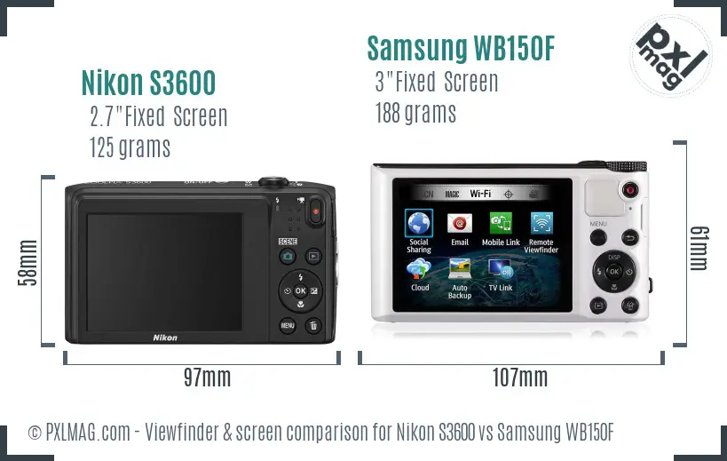 Nikon S3600 vs Samsung WB150F Screen and Viewfinder comparison Nikon S3600 vs Samsung WB150F Screen and Viewfinder comparison