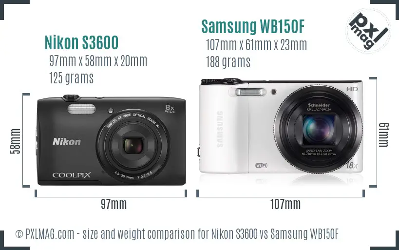 Nikon S3600 vs Samsung WB150F size comparison Nikon S3600 vs Samsung WB150F size comparison