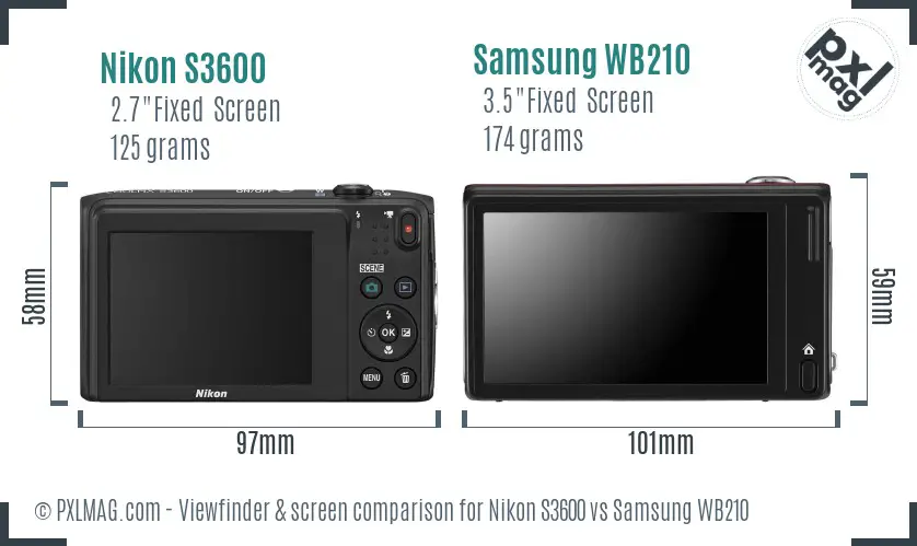 Nikon S3600 vs Samsung WB210 Screen and Viewfinder comparison