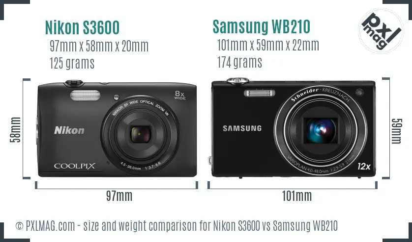 Nikon S3600 vs Samsung WB210 size comparison