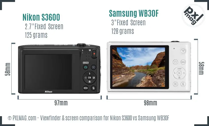 Nikon S3600 vs Samsung WB30F Screen and Viewfinder comparison Nikon S3600 vs Samsung WB30F Screen and Viewfinder comparison
