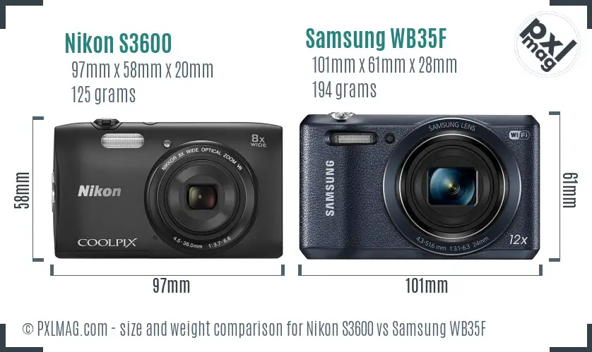 Nikon S3600 vs Samsung WB35F size comparison