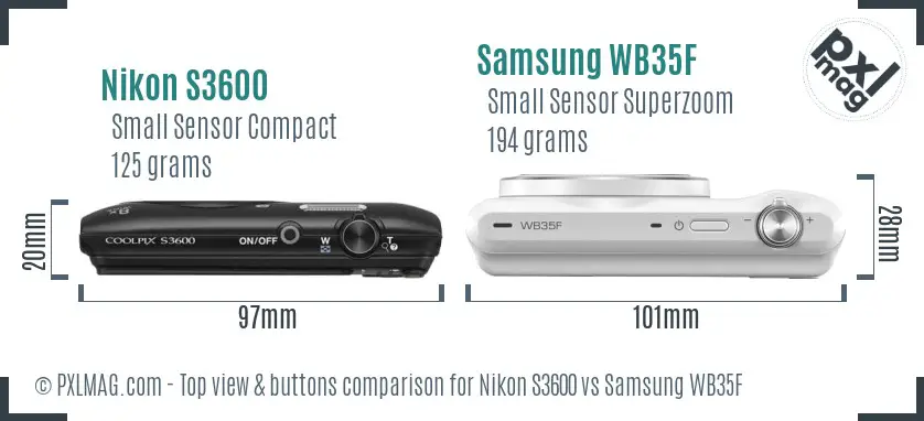 Nikon S3600 vs Samsung WB35F top view buttons comparison