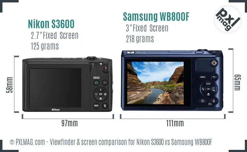 Nikon S3600 vs Samsung WB800F Screen and Viewfinder comparison