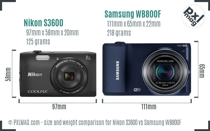 Nikon S3600 vs Samsung WB800F size comparison