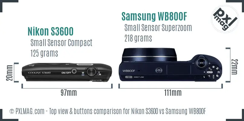 Nikon S3600 vs Samsung WB800F top view buttons comparison