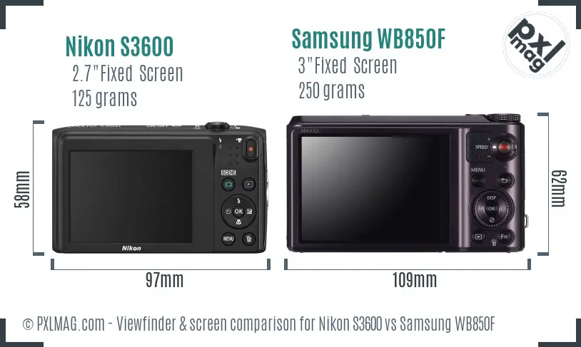 Nikon S3600 vs Samsung WB850F Screen and Viewfinder comparison