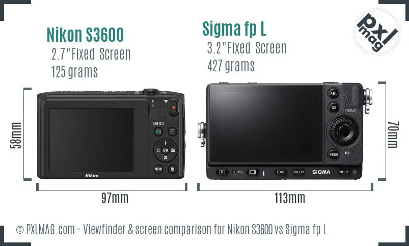Nikon S3600 vs Sigma fp L Screen and Viewfinder comparison