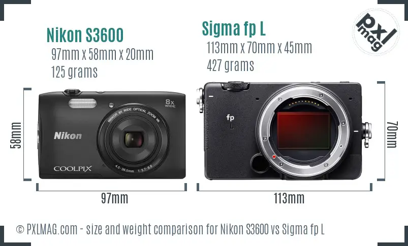 Nikon S3600 vs Sigma fp L size comparison