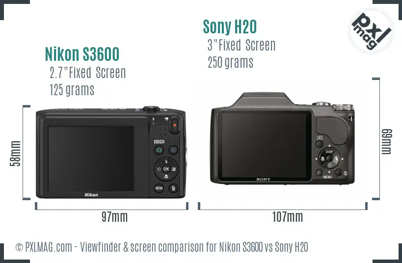 Nikon S3600 vs Sony H20 Screen and Viewfinder comparison Nikon S3600 vs Sony H20 Screen and Viewfinder comparison