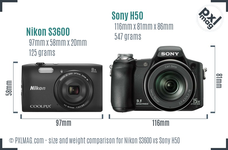 Nikon S3600 vs Sony H50 size comparison