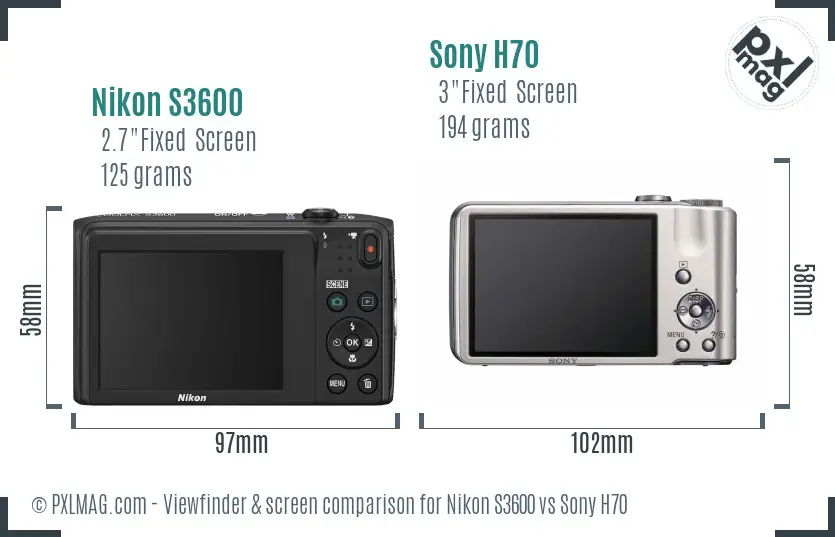 Nikon S3600 vs Sony H70 Screen and Viewfinder comparison