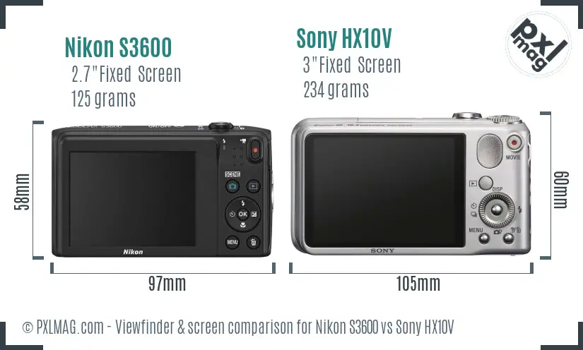 Nikon S3600 vs Sony HX10V Screen and Viewfinder comparison Nikon S3600 vs Sony HX10V Screen and Viewfinder comparison