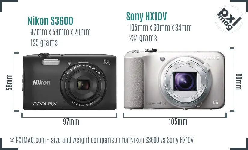 Nikon S3600 vs Sony HX10V size comparison Nikon S3600 vs Sony HX10V size comparison